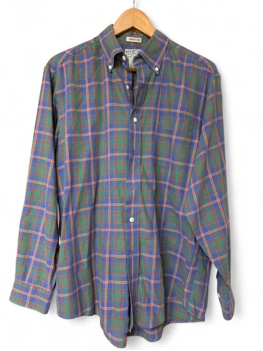 L.L. Bean Vintage US Marine Corps Tartan Green and Blue Plaid Button-Down Shirt